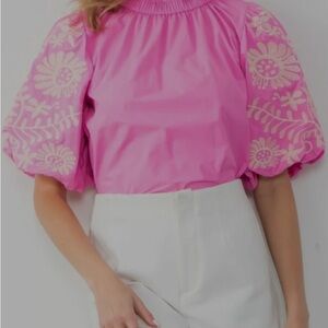 THML Fuchsia Blouse with Ivory Floral Details